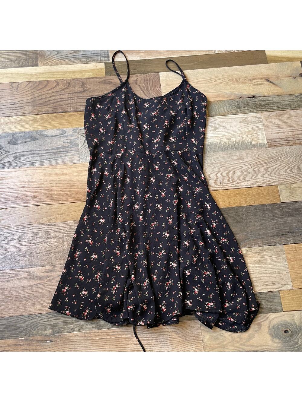 Libian Floral Handkerchief Hem Dress Womens Black Spaghetti Strap